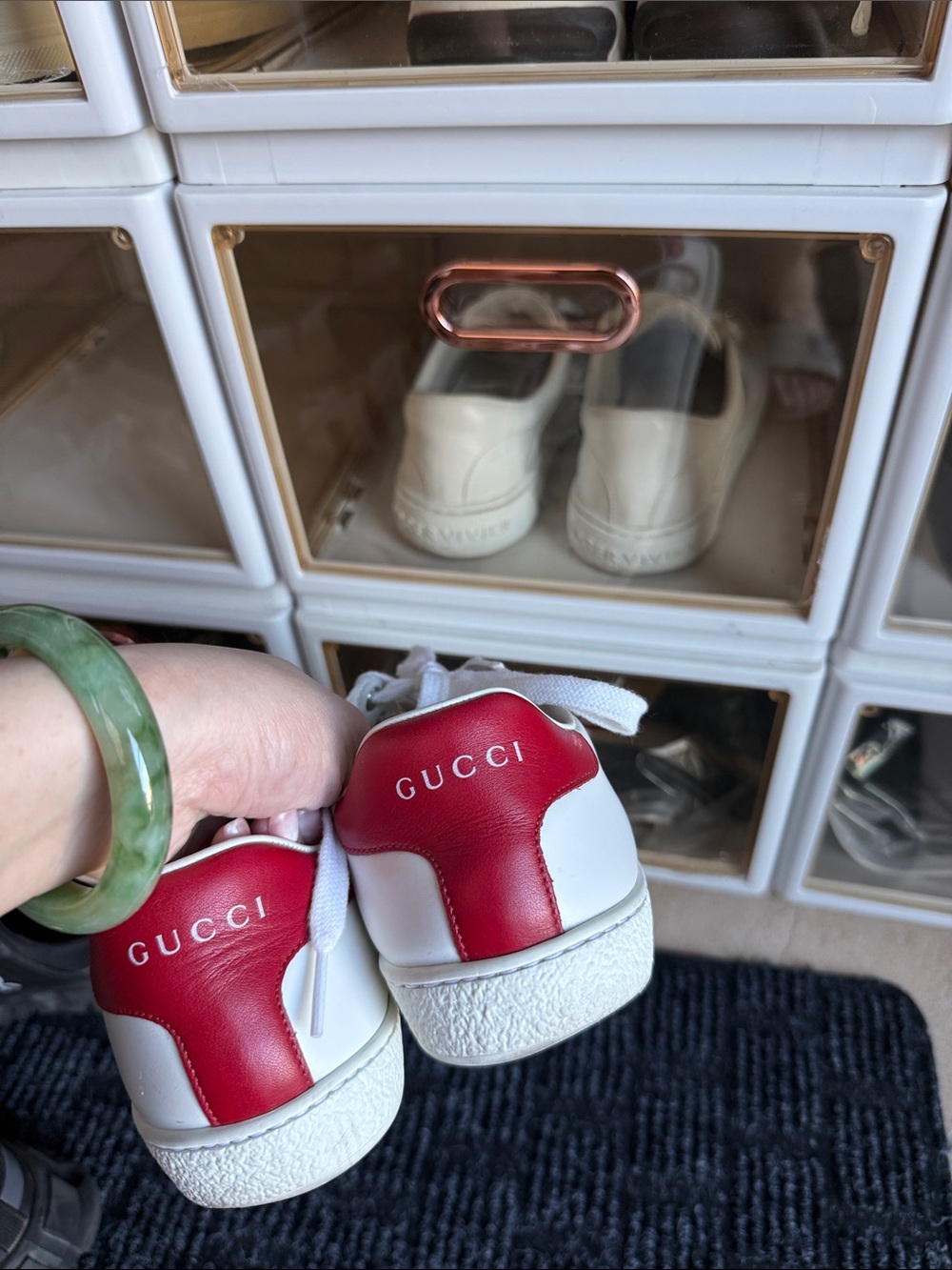 Gucci Kids White Leather Sneakers with Red Heel Tab